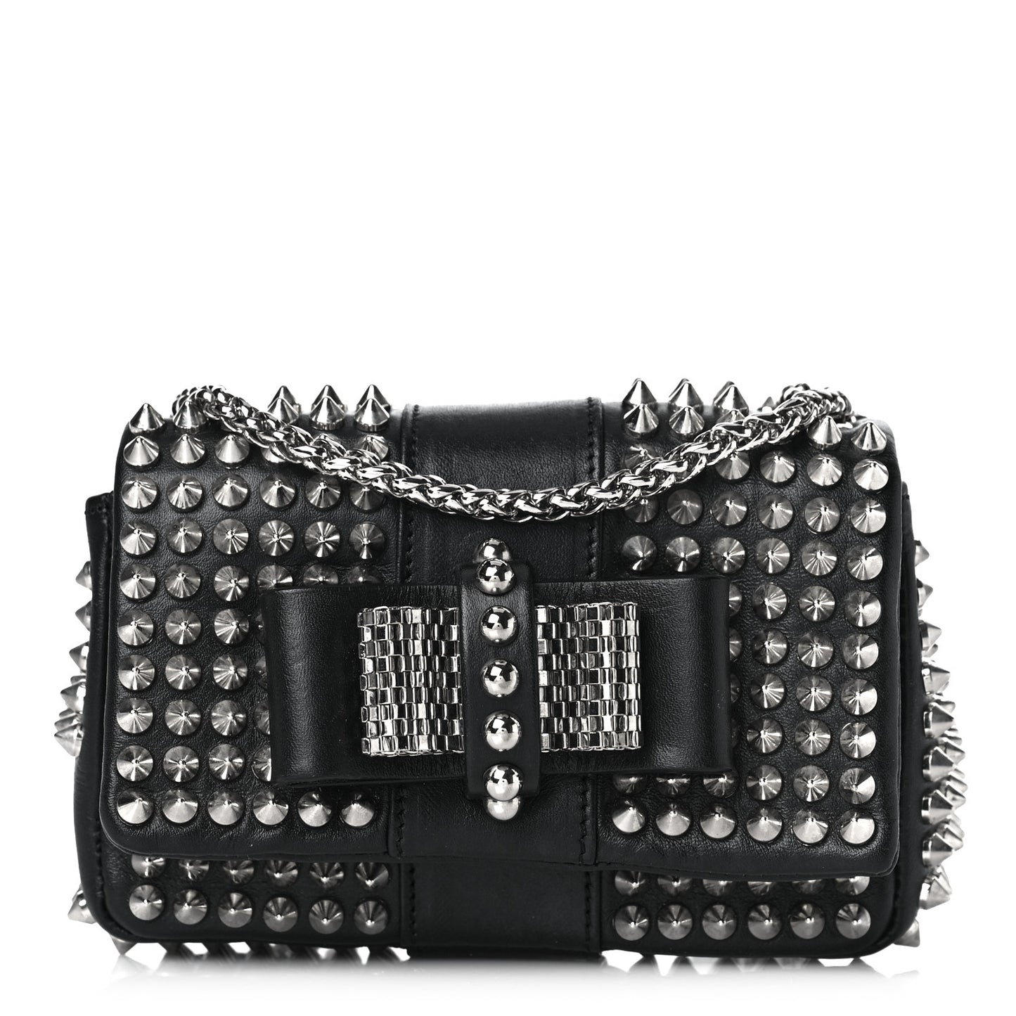 Calfskin Spikes Sweety Charity Crossbody Bag Black Silver