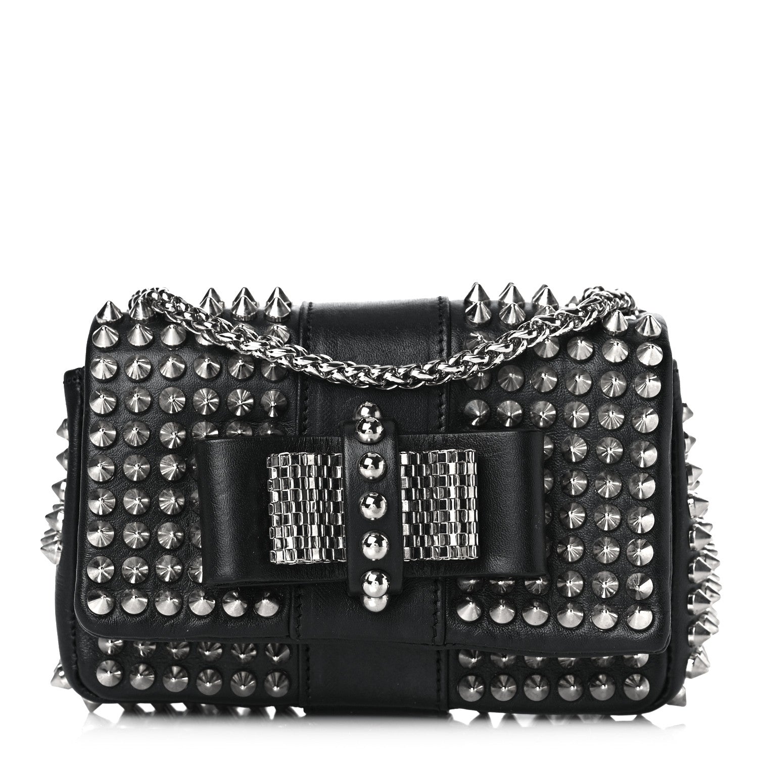Christian Louboutin Calfskin Spikes Sweety Charity Crossbody Bag Black Silver 1 of 10