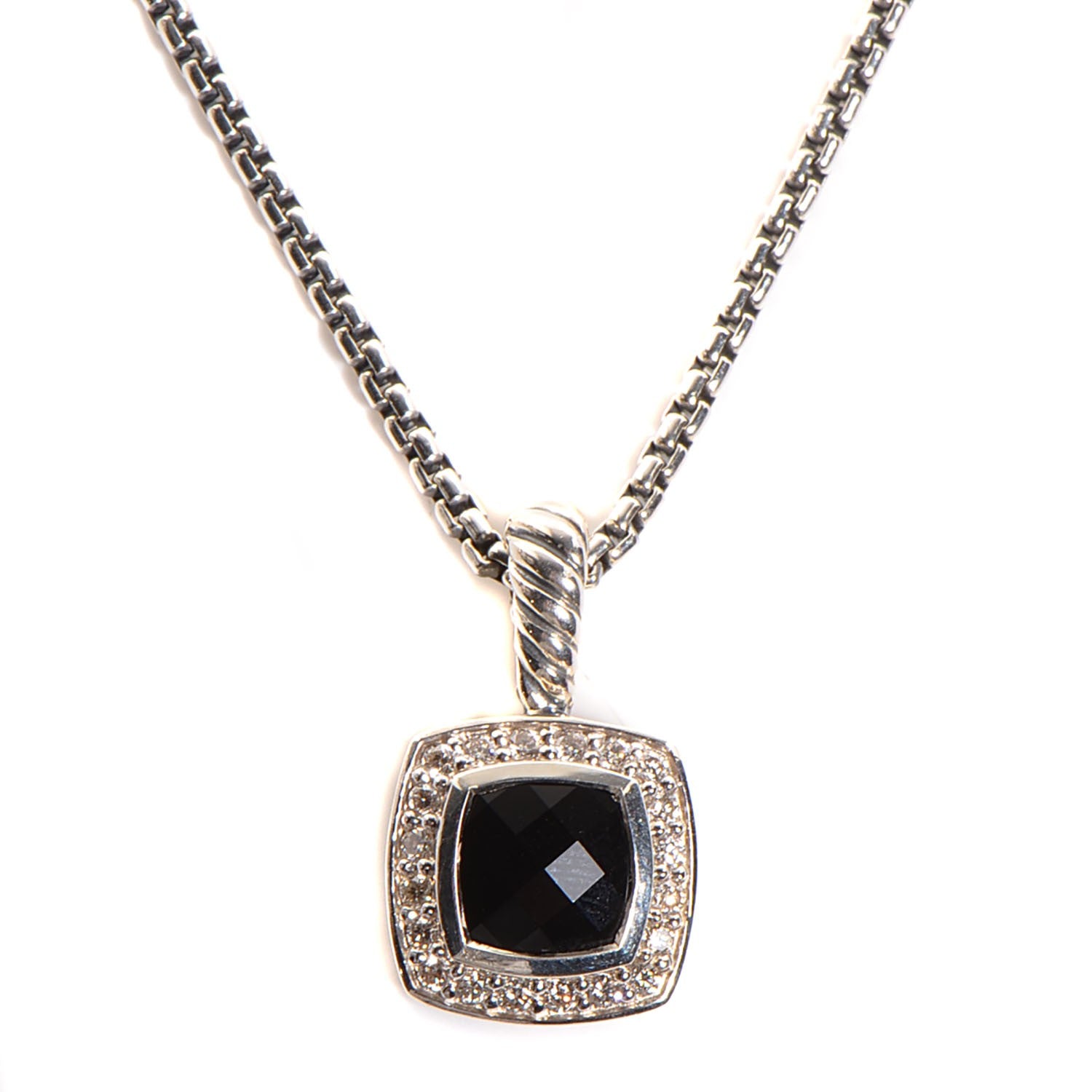David Yurman Sterling Silver Diamond Black Onyx 7mm Petite Albion Necklace 1 of 5