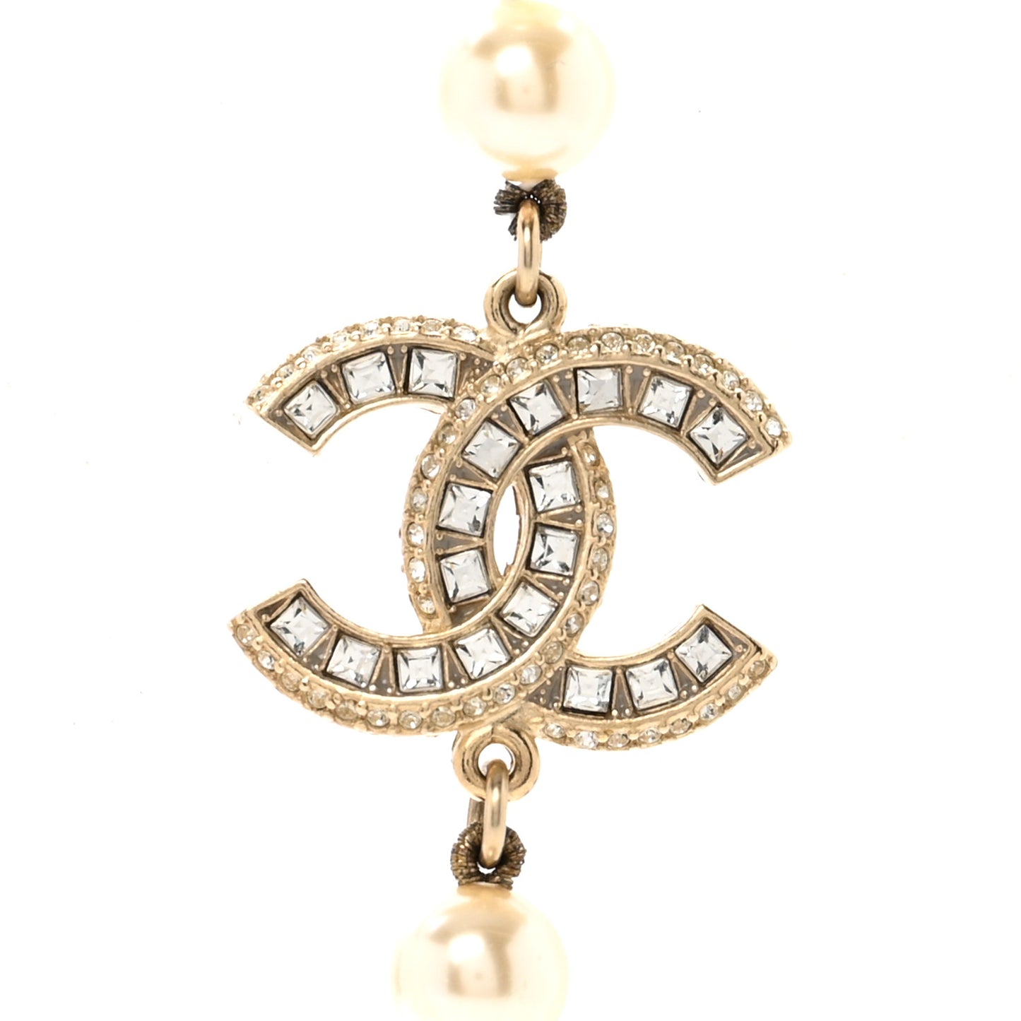 Pearl Baguette Crystal Long CC Necklace Gold