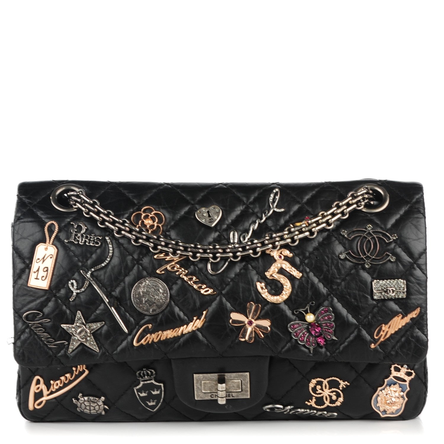 Chanel Aged Calfskin Quilted Lucky Charms 2.55 Reissue 225 Flap Black 1 of 11