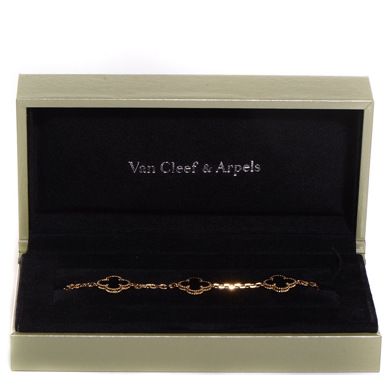 Van Cleef & Arpels 18K Yellow Gold Black Onyx 5 Motifs Vintage Alhambra Bracelet 3 of 8