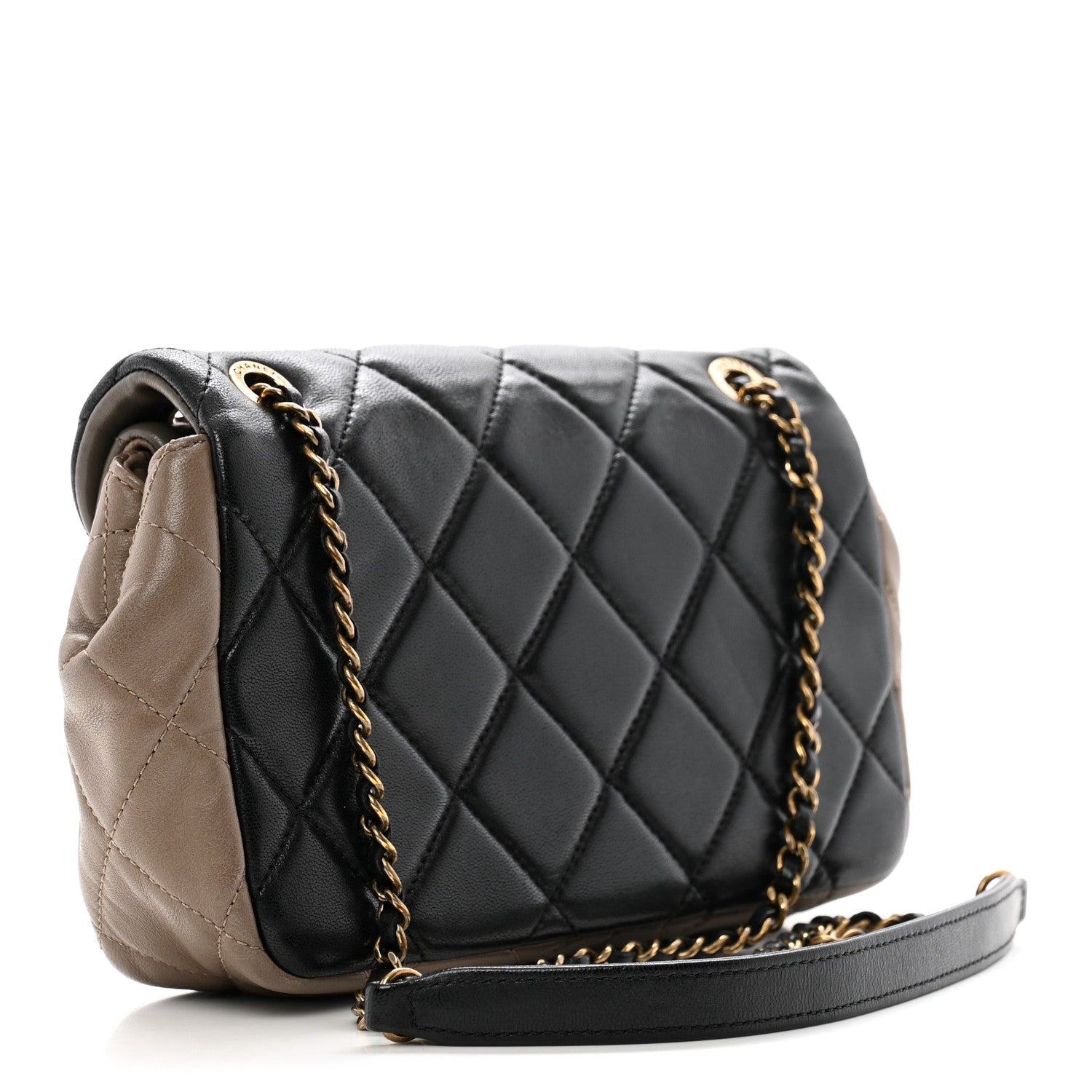Chanel Lambskin Quilted Tri-Color Small Double Flap Black Taupe Brown 3 of 10