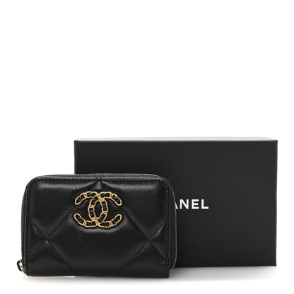 Chanel Lambskin Quilted Chanel 19 Zip Around Coin Purse Wallet Black 8 of 8