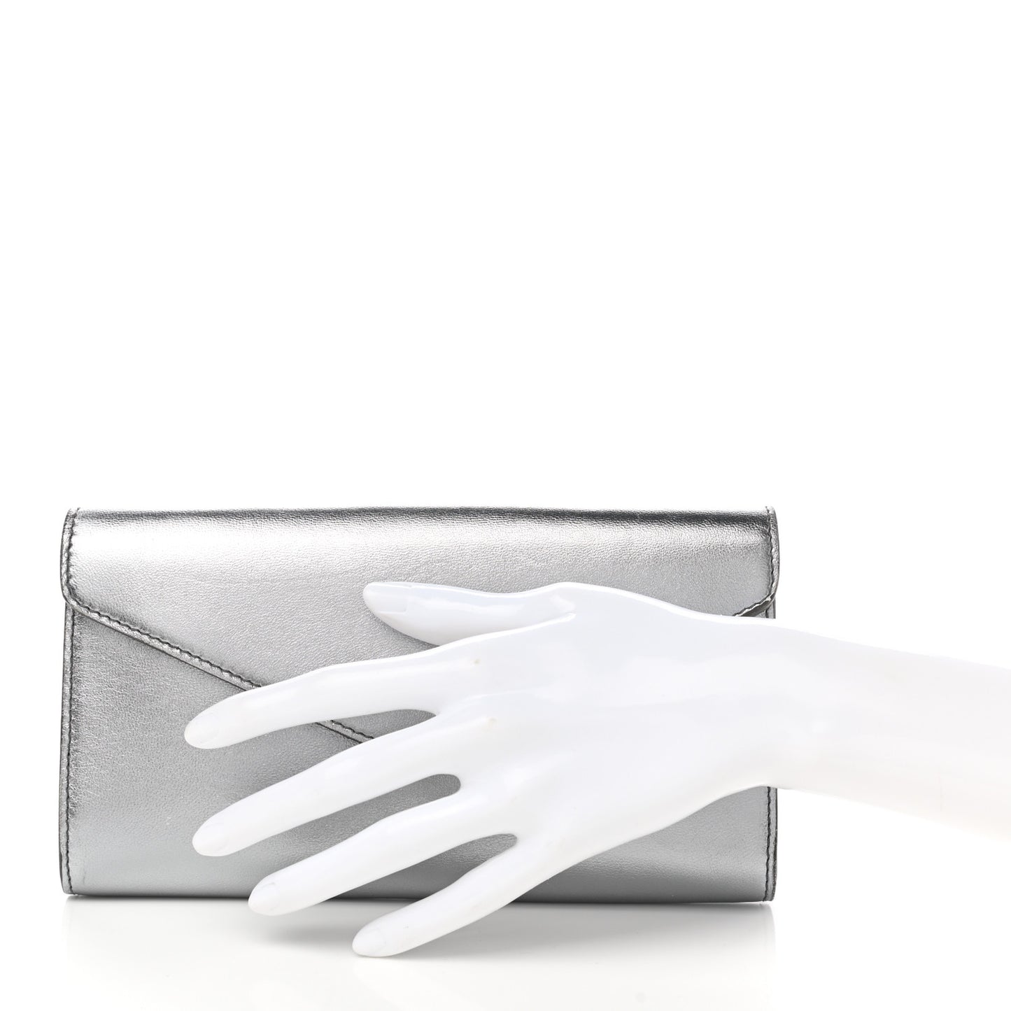 Metallic Calfskin Y-Mail Clutch Silver