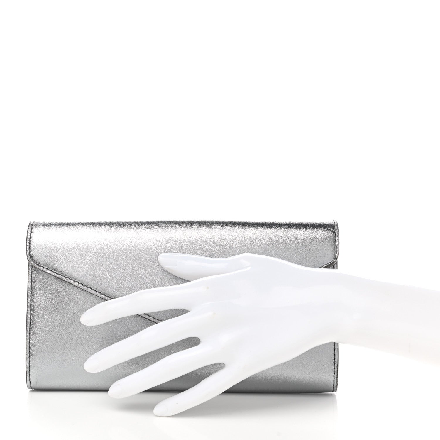 Saint Laurent Metallic Calfskin Y-Mail Clutch Silver 2 of 12
