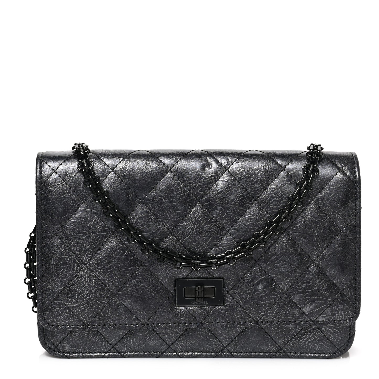 Metallic Crumpled Calfskin Quilted Reissue Wallet On Chain WOC Charcoal