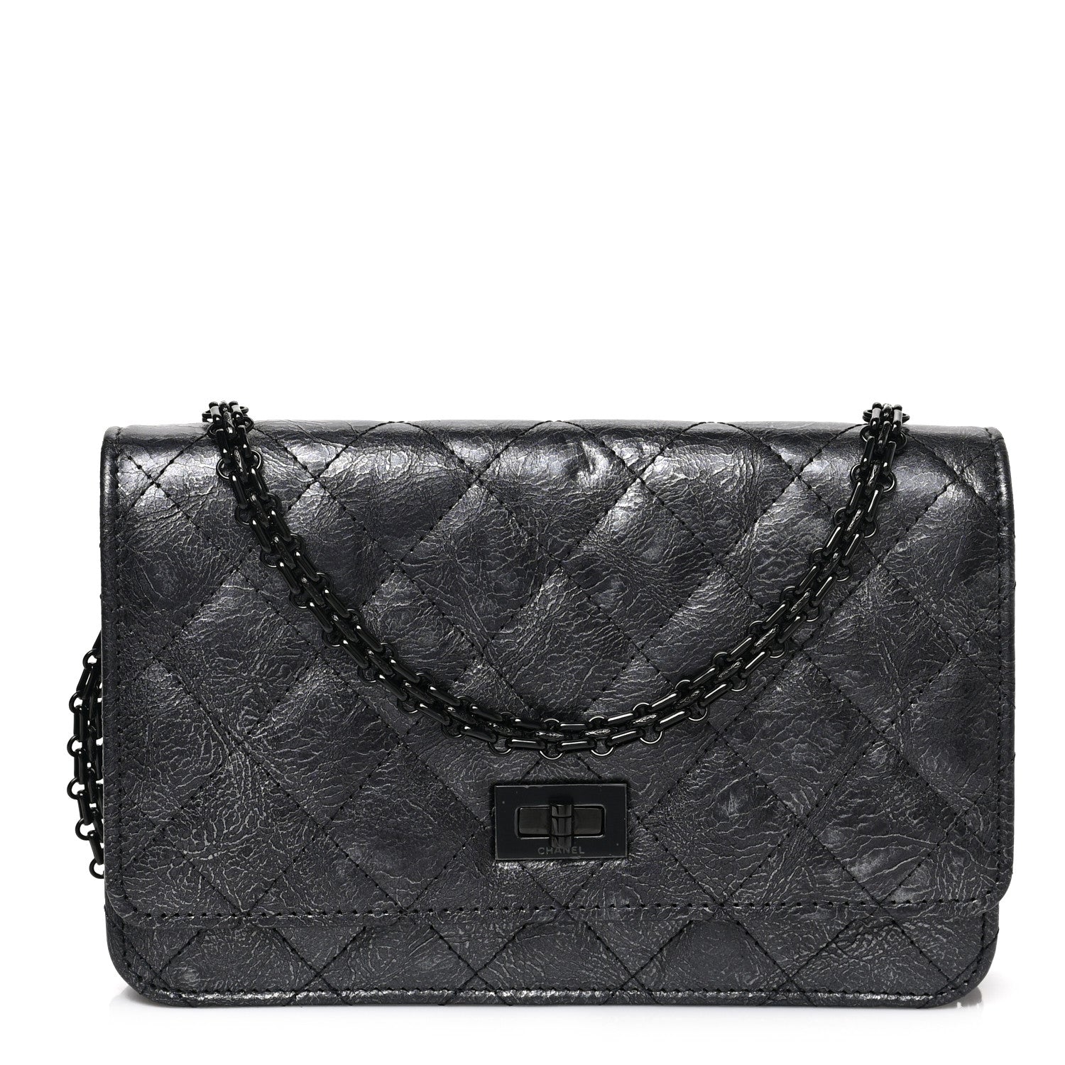 Chanel Metallic Crumpled Calfskin Quilted Reissue Wallet On Chain WOC Charcoal 1 of 9