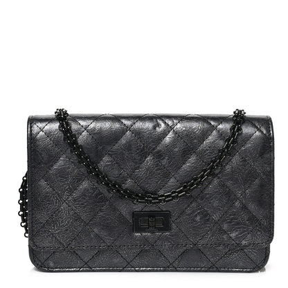 Chanel Metallic Crumpled Calfskin Quilted Reissue Wallet On Chain WOC Charcoal 1 of 9