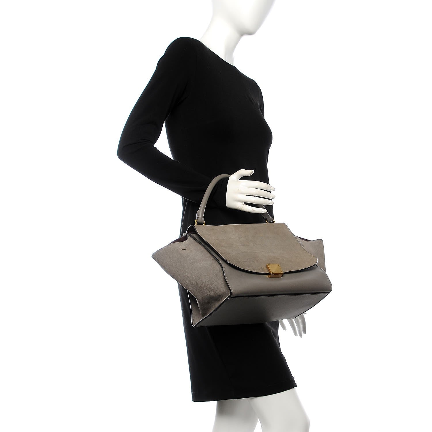 Celine Crocodile Embossed Nubuck Medium Trapeze Grey 2 of 20