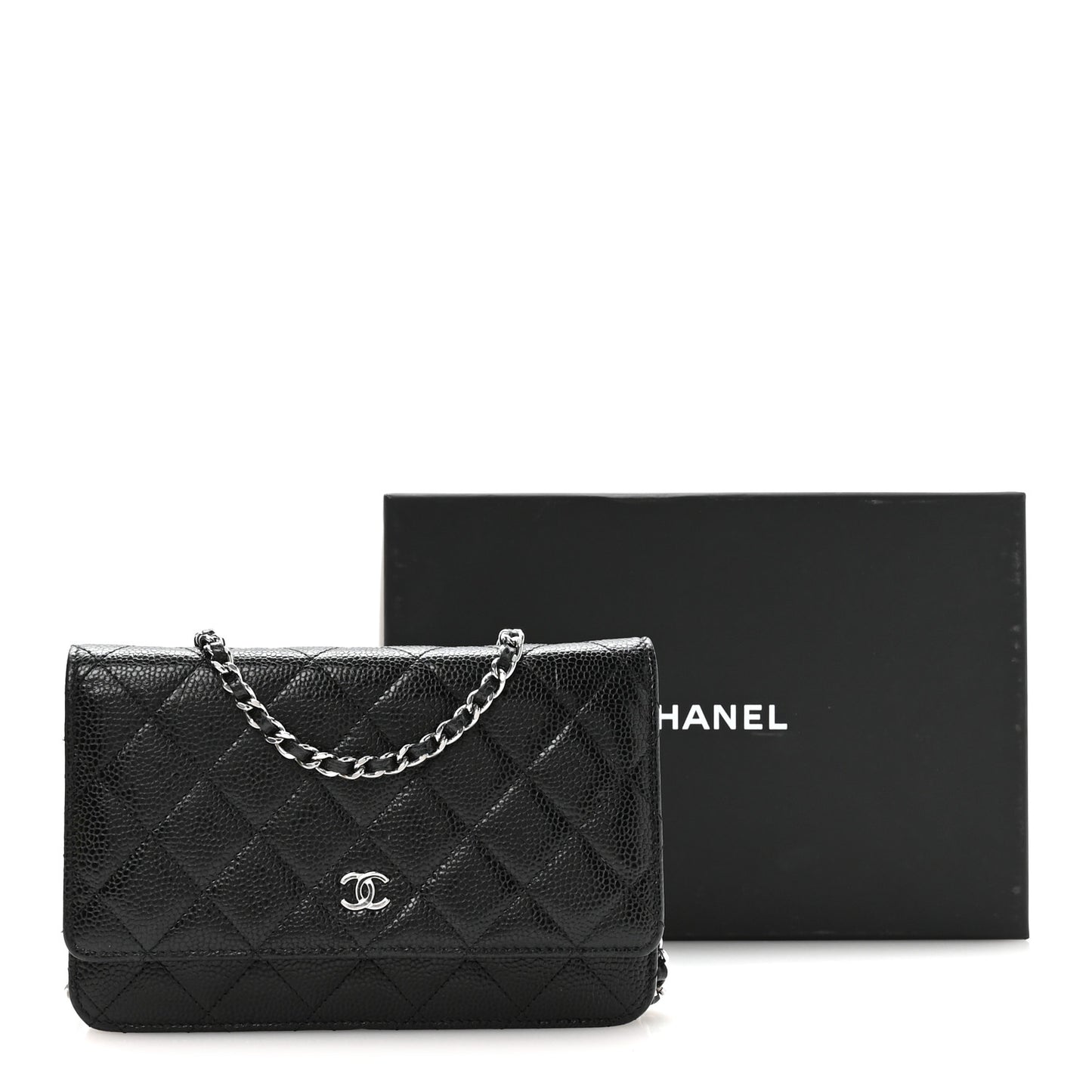 Caviar Quilted Wallet on Chain WOC Black