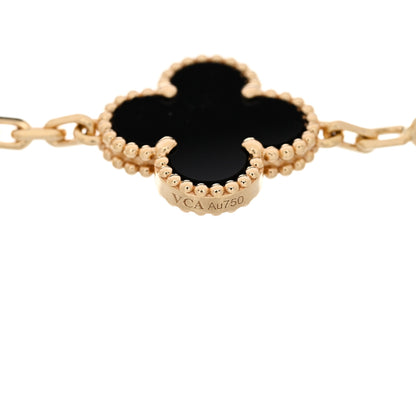 Van Cleef & Arpels 18K Yellow Gold Black Onyx 5 Motifs Vintage Alhambra Bracelet 3 of 5