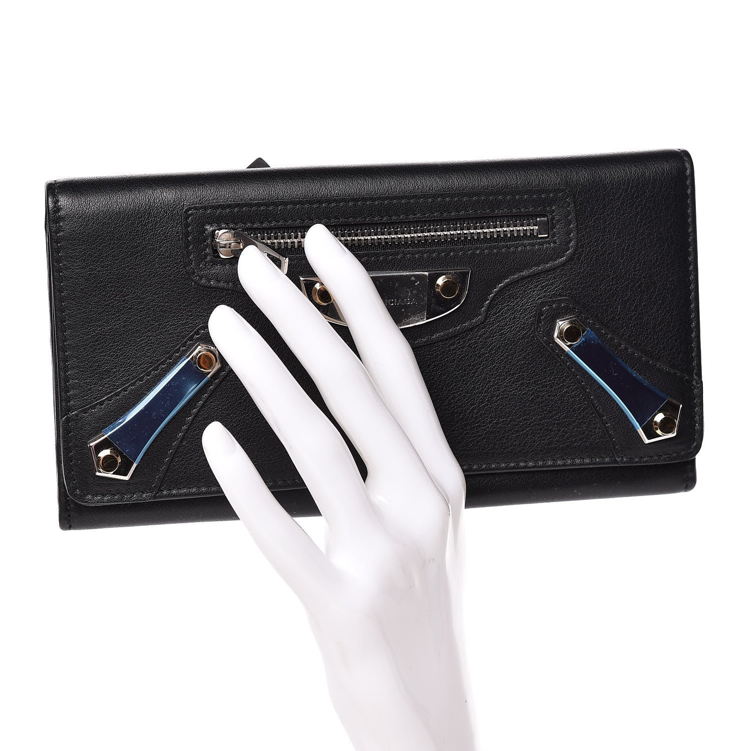 Balenciaga Shiny Calfskin Amp Plate Silver Hardware Money Wallet Black 2 of 7