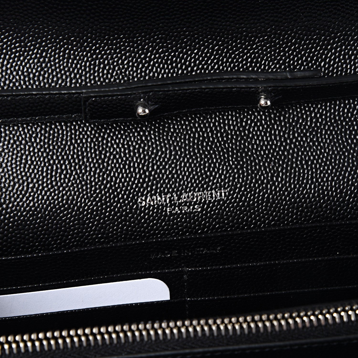 Saint Laurent Grain De Poudre Matelasse Bi-Color Chevron Monogram Chain Wallet White Black 8 of 9