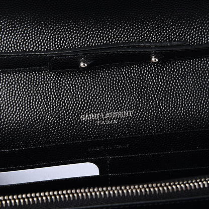Saint Laurent Grain De Poudre Matelasse Bi-Color Chevron Monogram Chain Wallet White Black 8 of 9