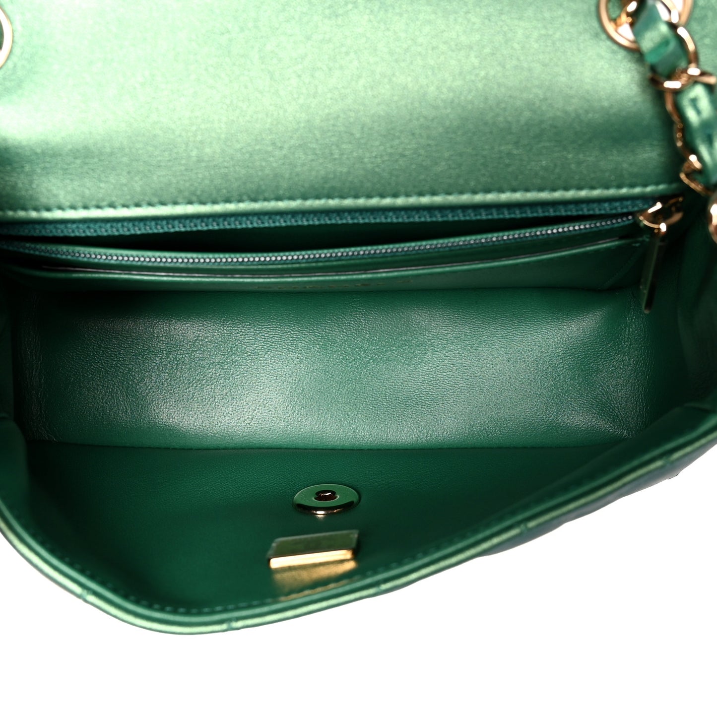 Iridescent Calfskin Quilted Mini Rectangular Flap Green