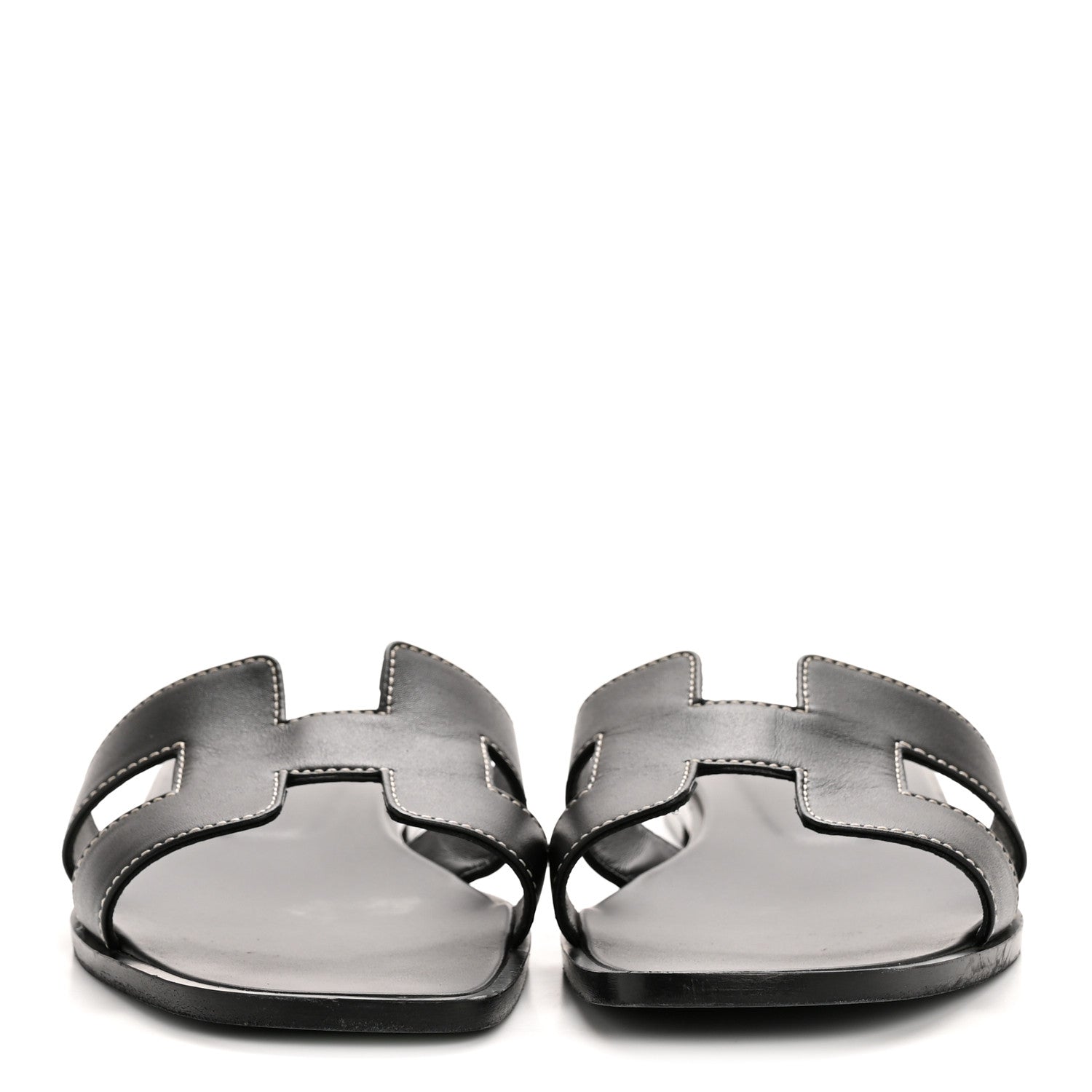 Hermes Box Calfskin Oran Sandals 38.5 Black 3 of 10
