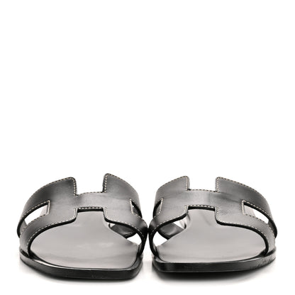 Hermes Box Calfskin Oran Sandals 38.5 Black 3 of 10