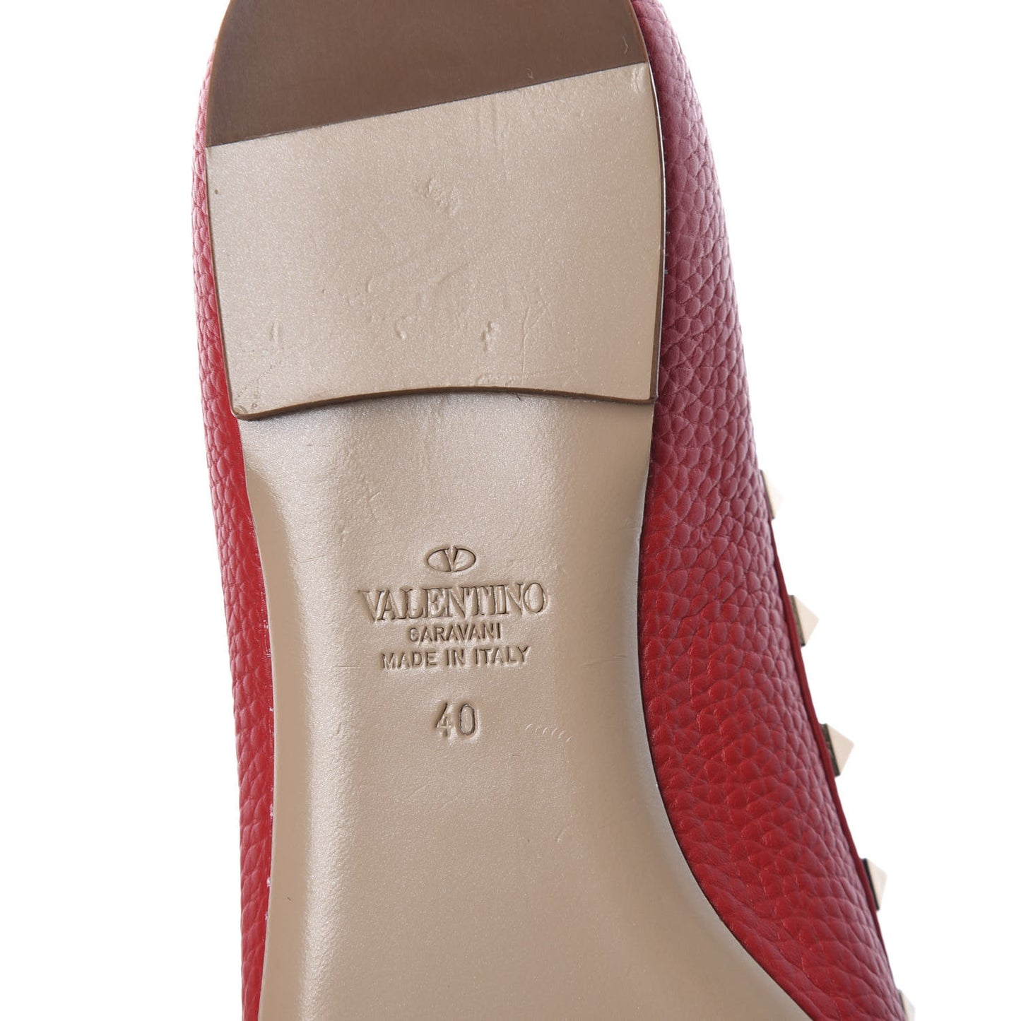 Pebbled Calfskin Rockstud Ballerina Flats 40 Rock Pink