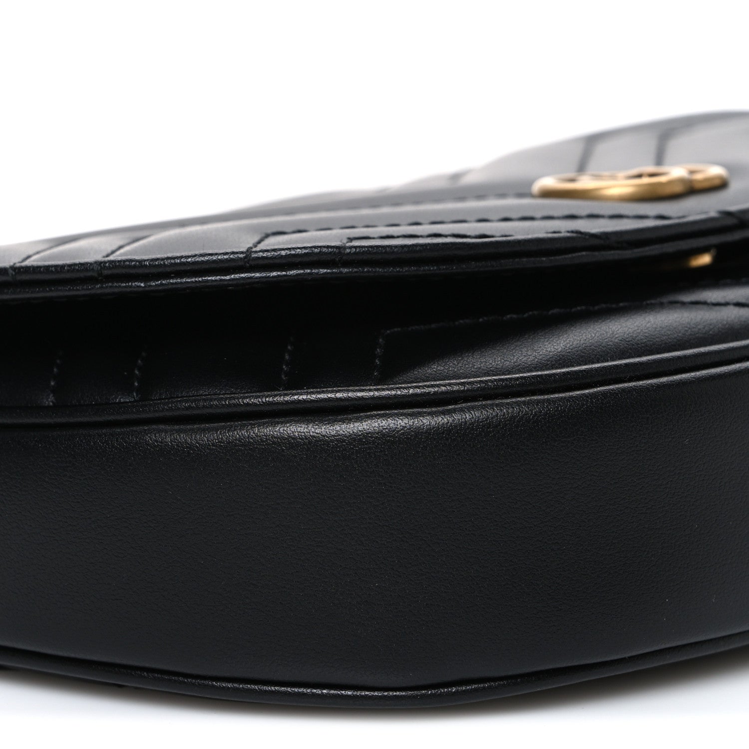 Gucci Calfskin Matelasse Mini GG Marmont Chain Half Moon Crossbody Bag Black 8 of 9