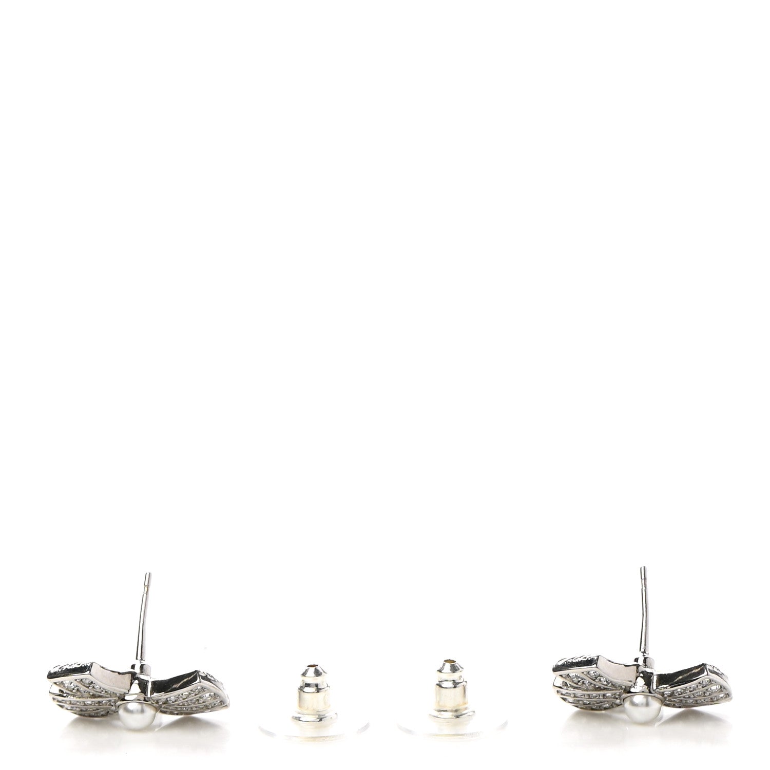 Chanel Crystal CC Bow Drop Earrings Silver 3 of 5