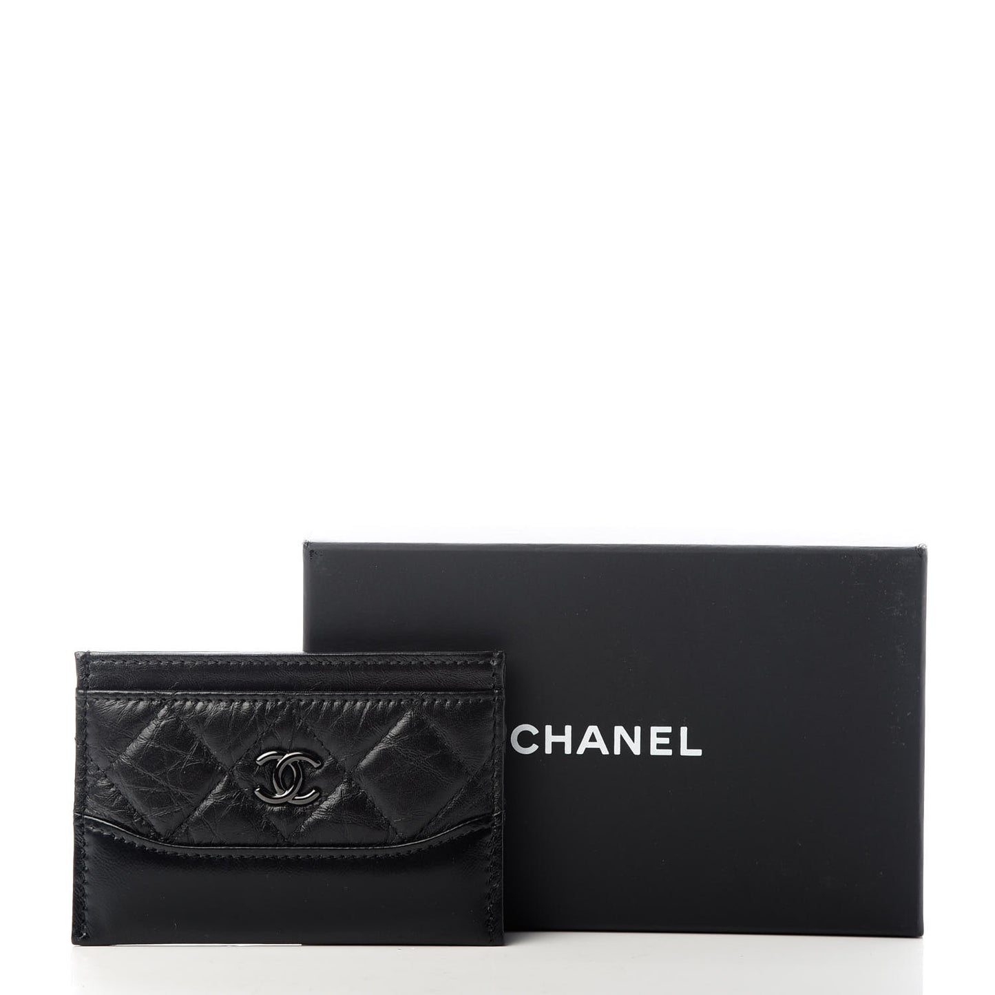 Aged Calfskin Quilted Gabrielle Card Holder Wallet So Black