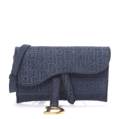 Christian Dior Oblique Embroidered Slim Saddle Pouch Denim Blue 1 of 10