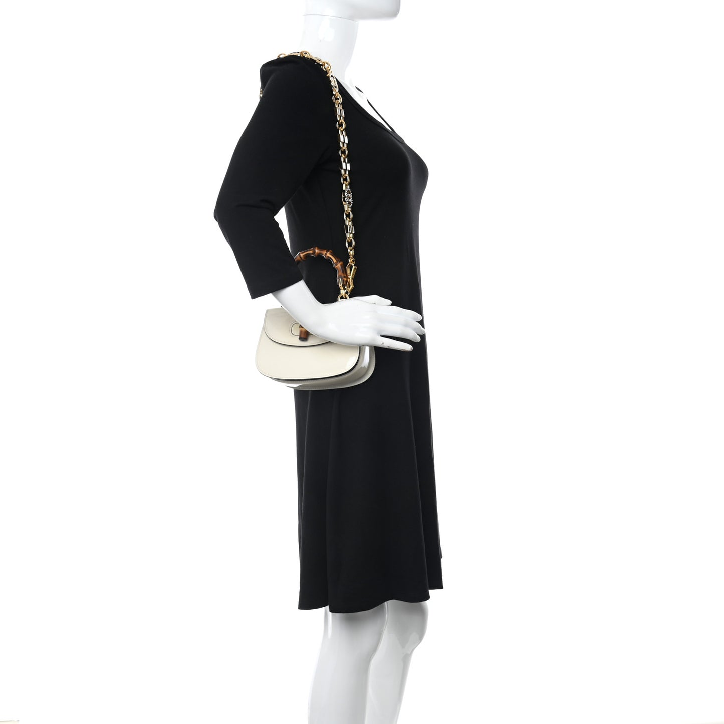 Patent Crystal Mini Bamboo 1947 Top Handle Chain Bag White