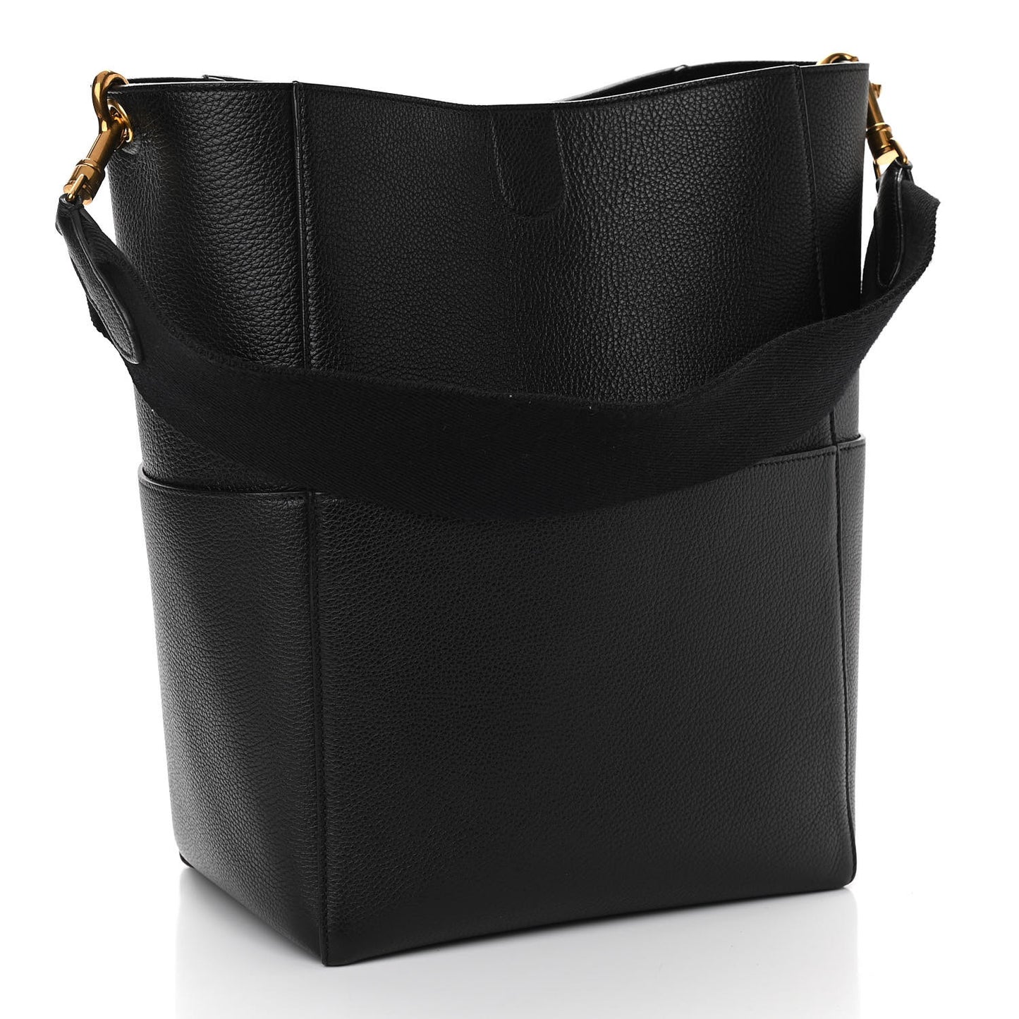 Soft Grained Calfskin Sangle Bucket Bag Black