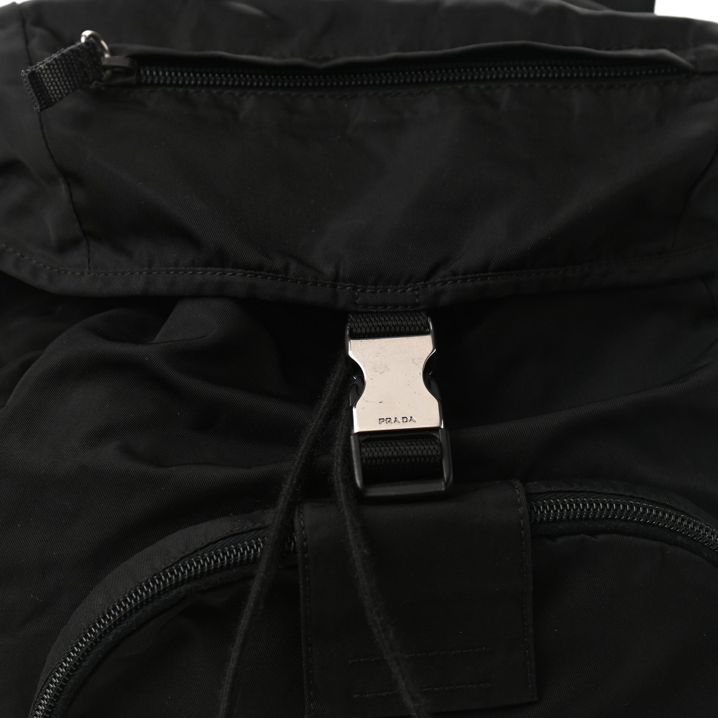 Technical Nylon Saffiano Double Buckle Backpack Black