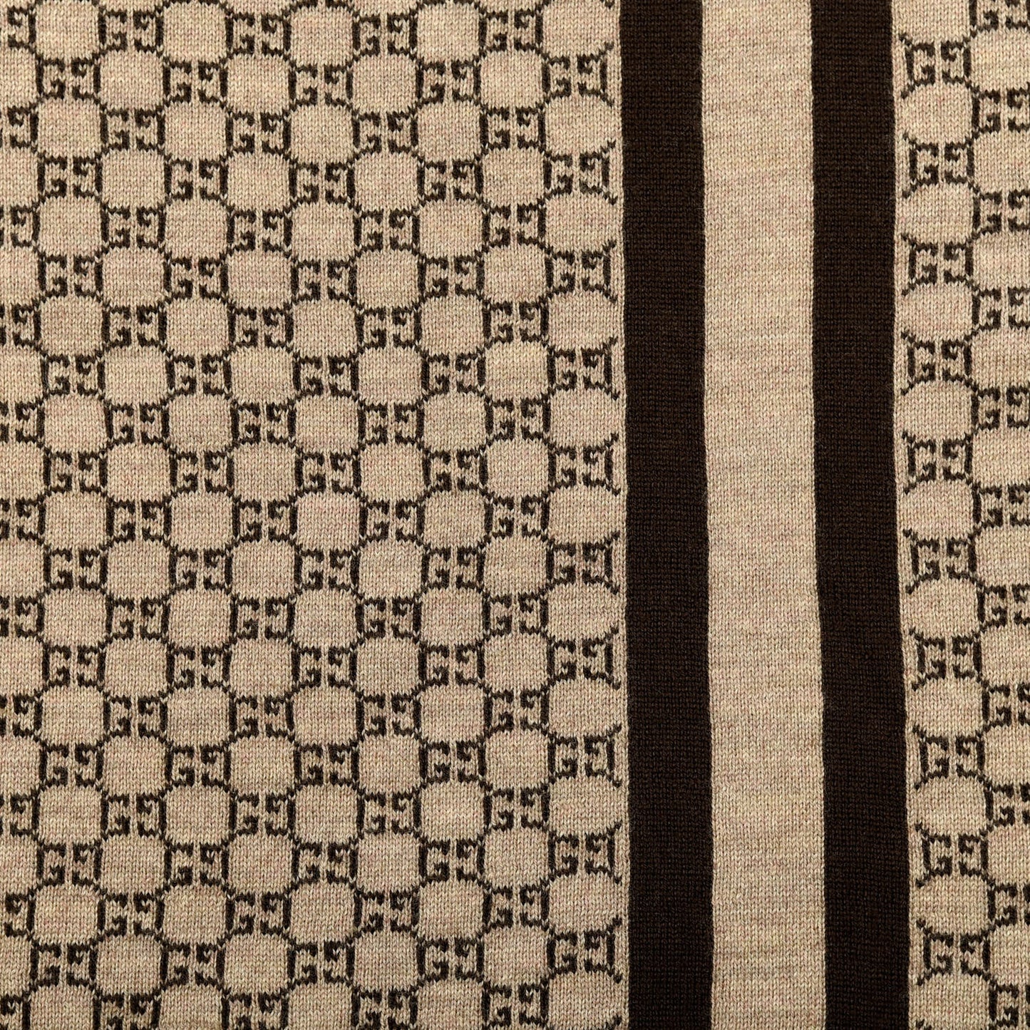 Wool Tricot GG Monogram Web New Lunicart Scarf Light Brown Dark Brown