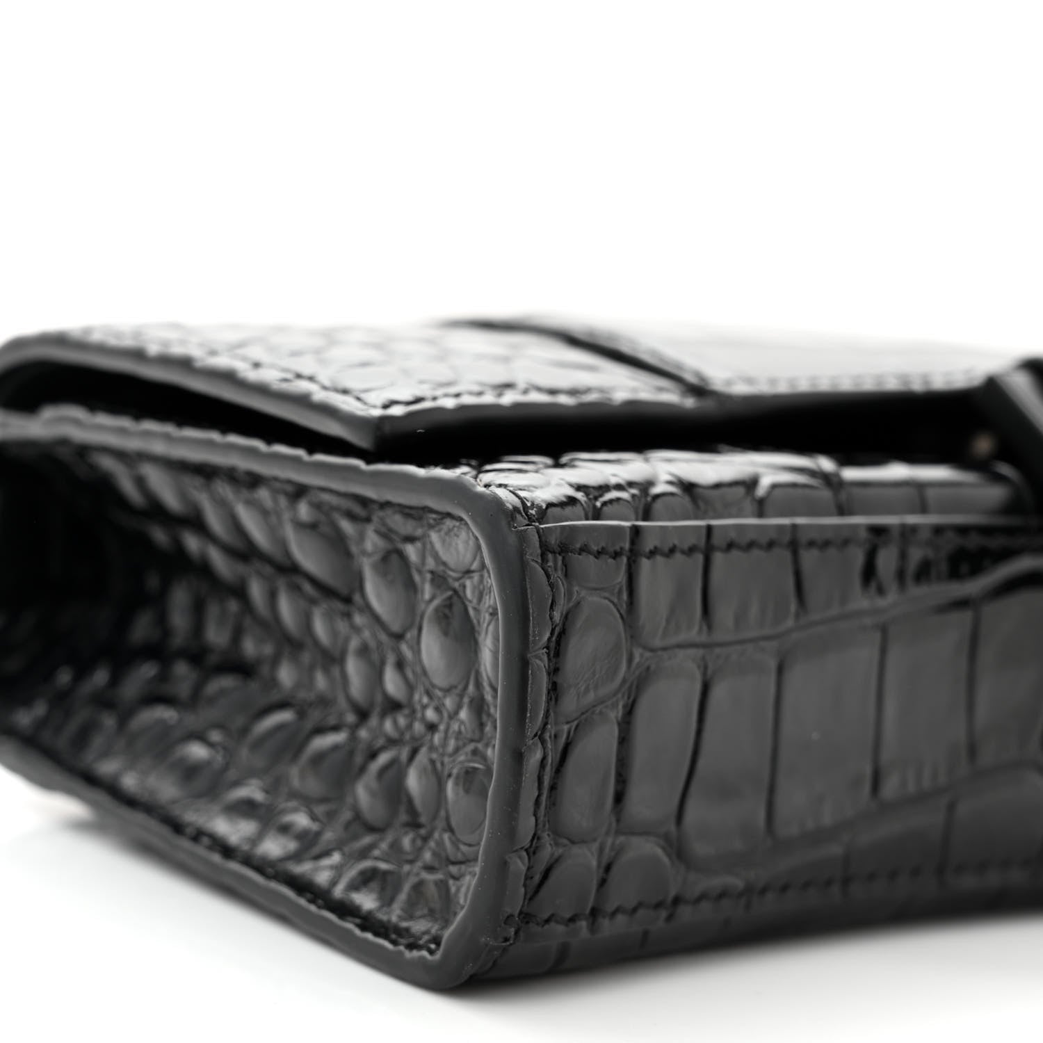 Balenciaga Shiny Calfskin Monochrome Crocodile Embossed Hourglass Chain Bag Black 8 of 9