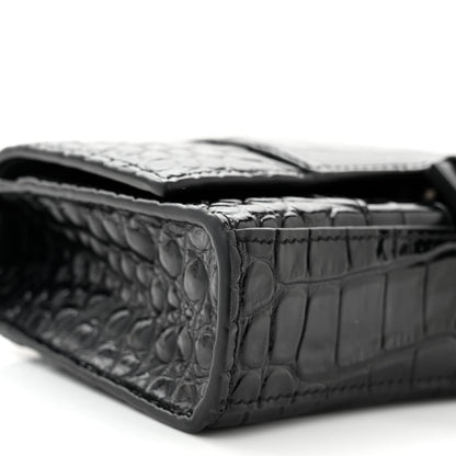 Balenciaga Shiny Calfskin Monochrome Crocodile Embossed Hourglass Chain Bag Black 8 of 9