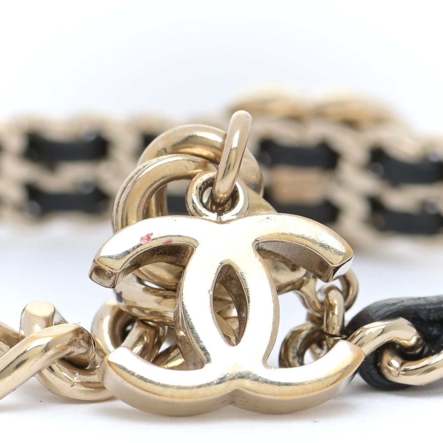 Lambskin Crystal CC Chain Bracelet Gold Black