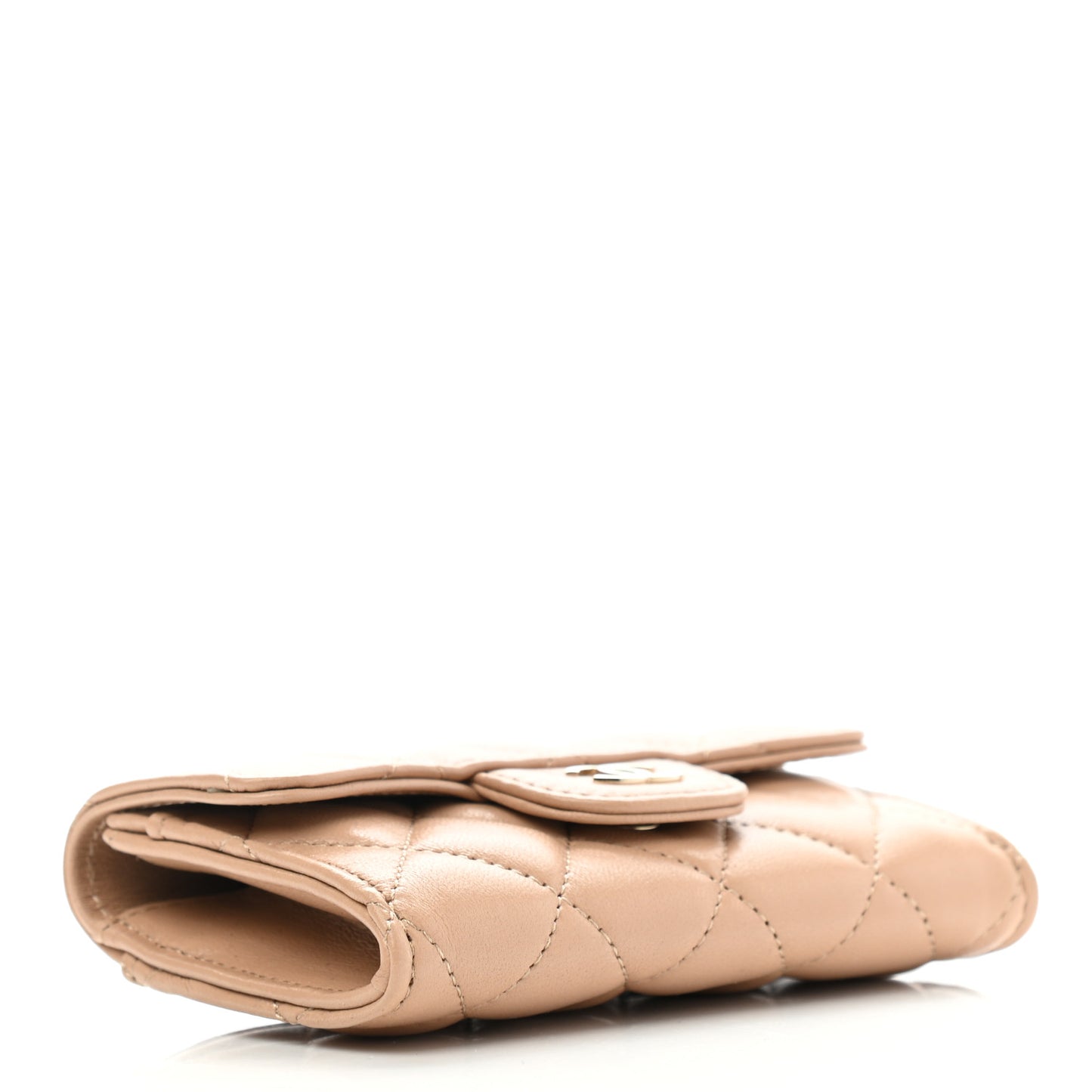 Lambskin Quilted Flap Card Holder Wallet Beige