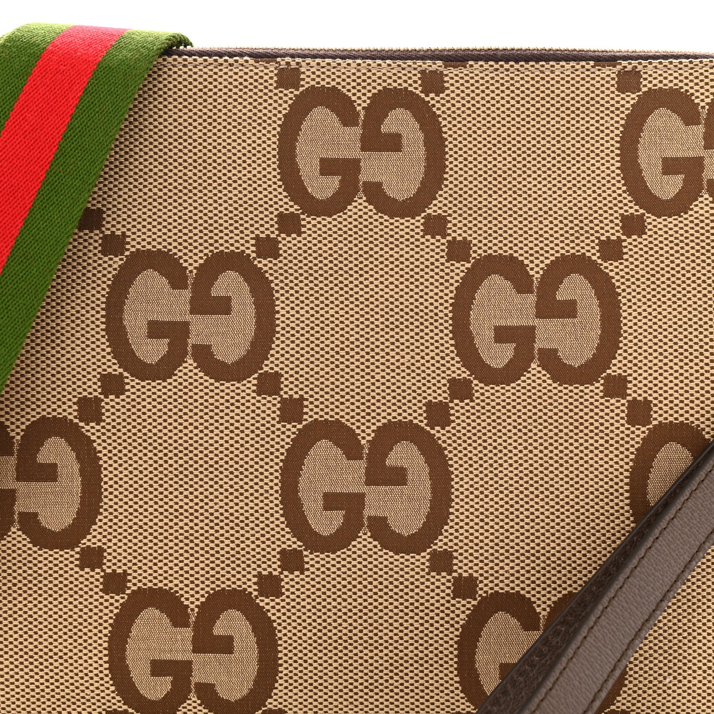 Monogram Jumbo GG Textured Dollar Calfskin Web Wristlet Messenger Bag Camel Ebony New Acero