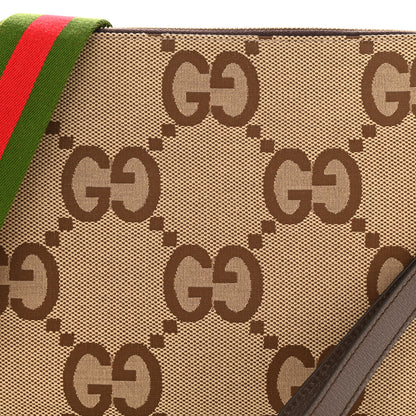 Gucci Monogram Jumbo GG Textured Dollar Calfskin Web Wristlet Messenger Bag Camel Ebony New Acero 8 of 11