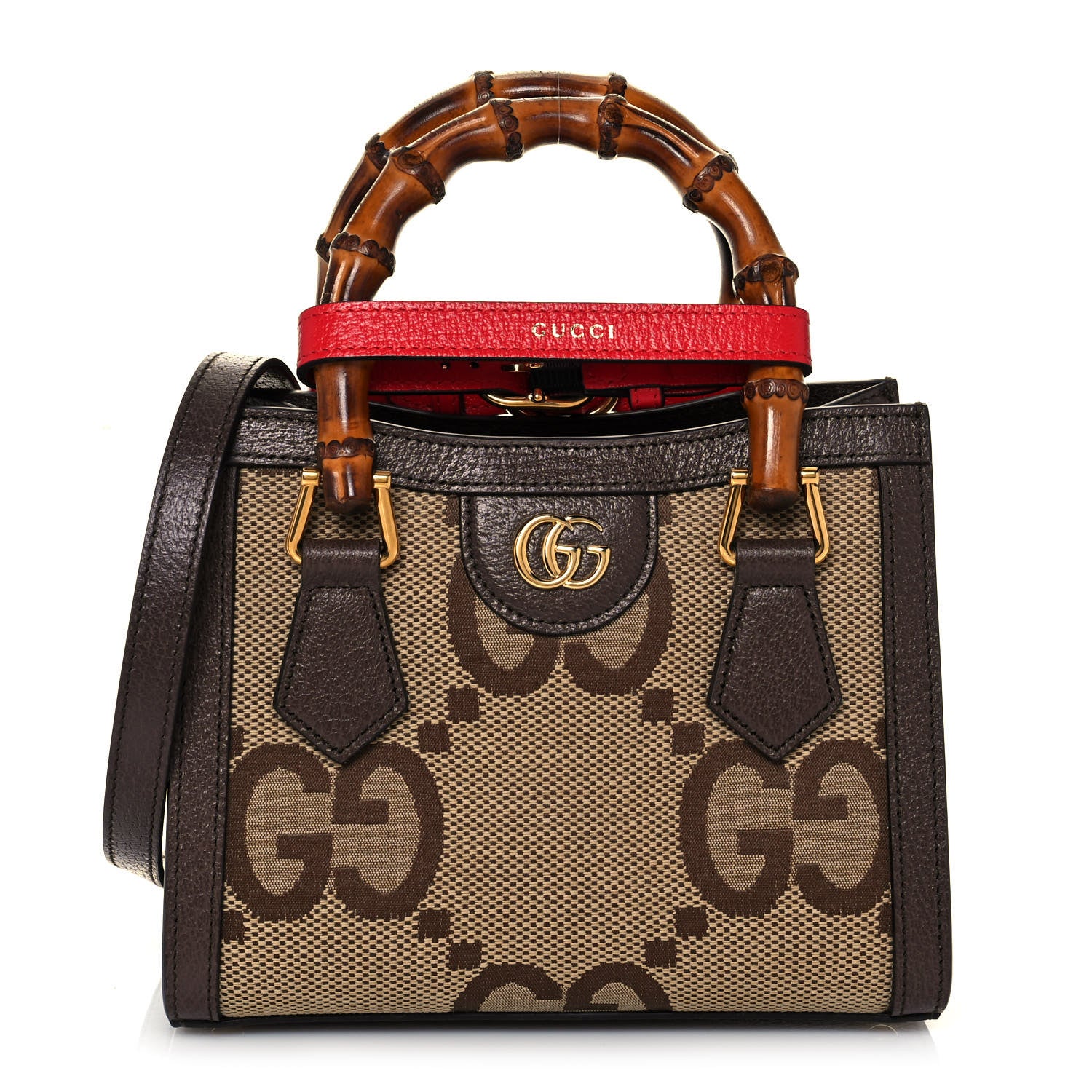 Gucci Monogram Jumbo GG Textured Dollar Calfskin Mini Diana Tote Bag Camel Ebony New Acero Pomegranate Red 1 of 11