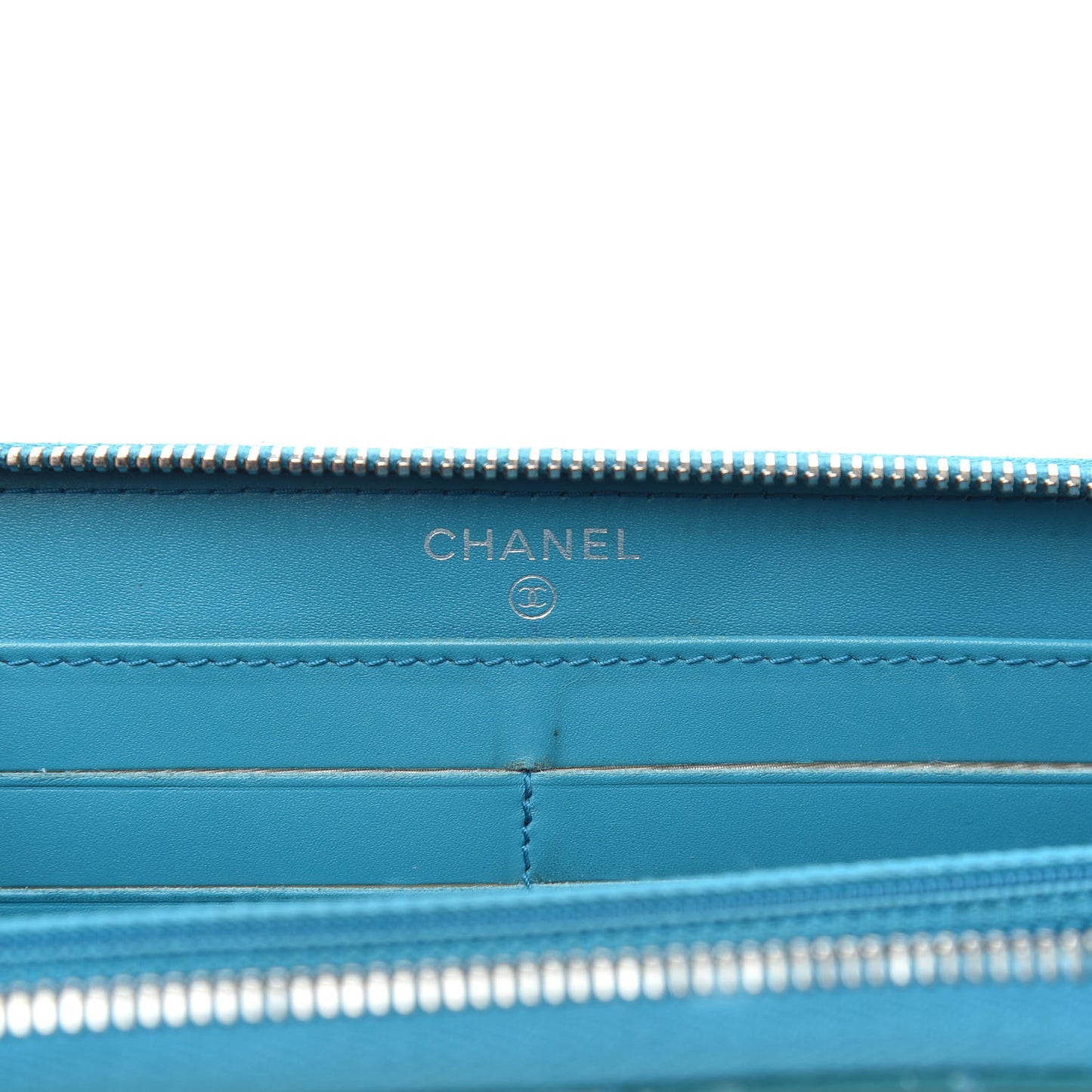 Patent Quilted Large Gusset Zip Around Wallet Blue