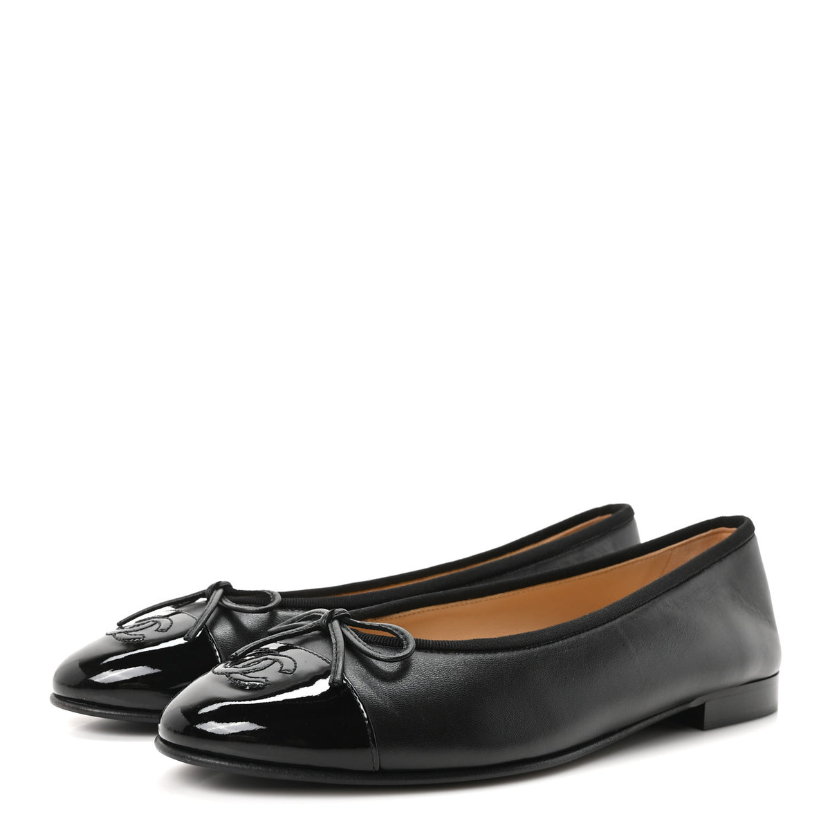 Chanel Lambskin Patent Cap Toe Ballerina Flats 39.5 Black 4 of 9