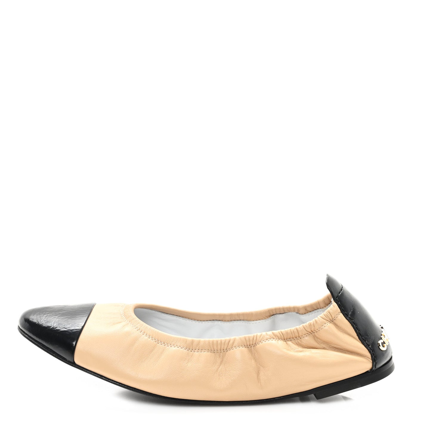Lambskin Shiny Goatskin Calfskin Ballerina Flats 39.5 Beige Black