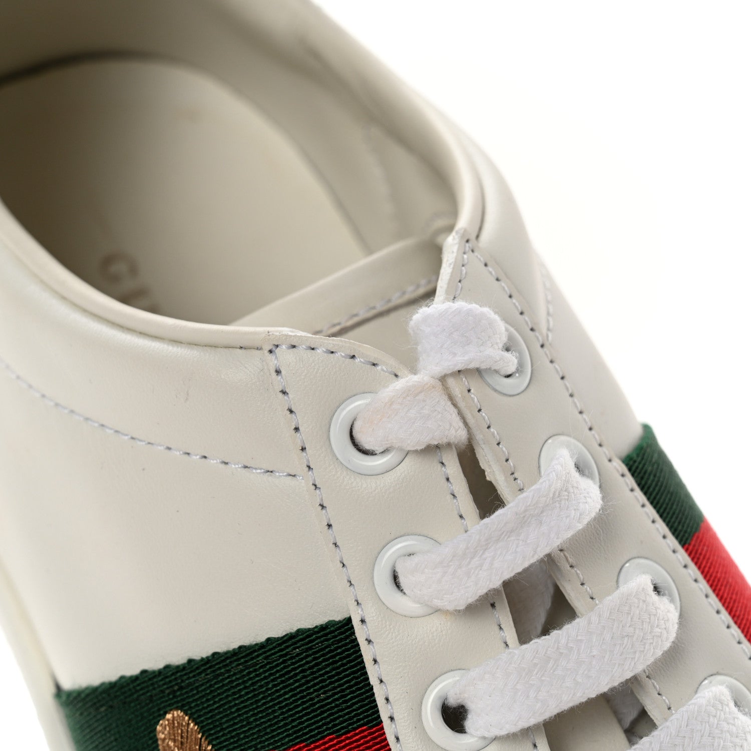 Gucci Calfskin Ayers Bee Embroidered Womens Ace Sneakers 37 White Green 12 of 12