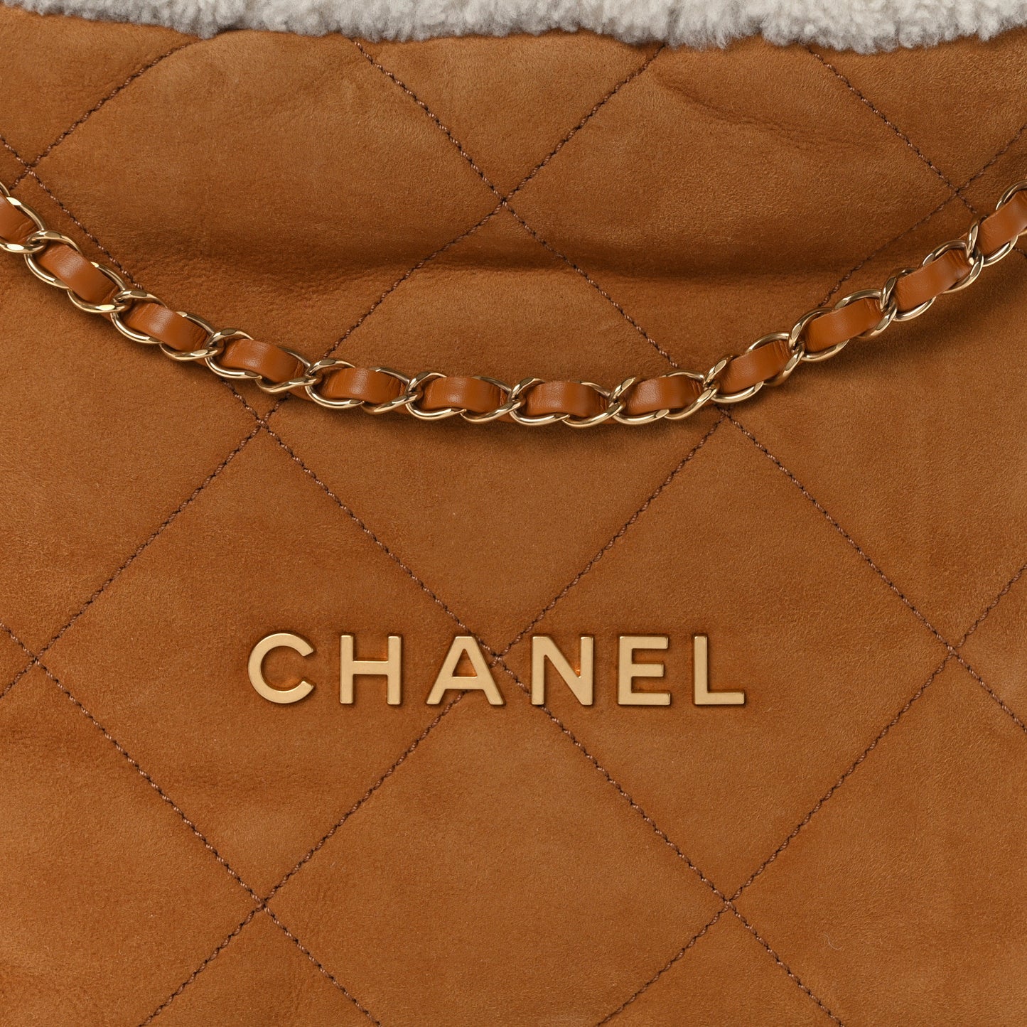 Suede Shearling Quilted Small Chanel 22 Brown White