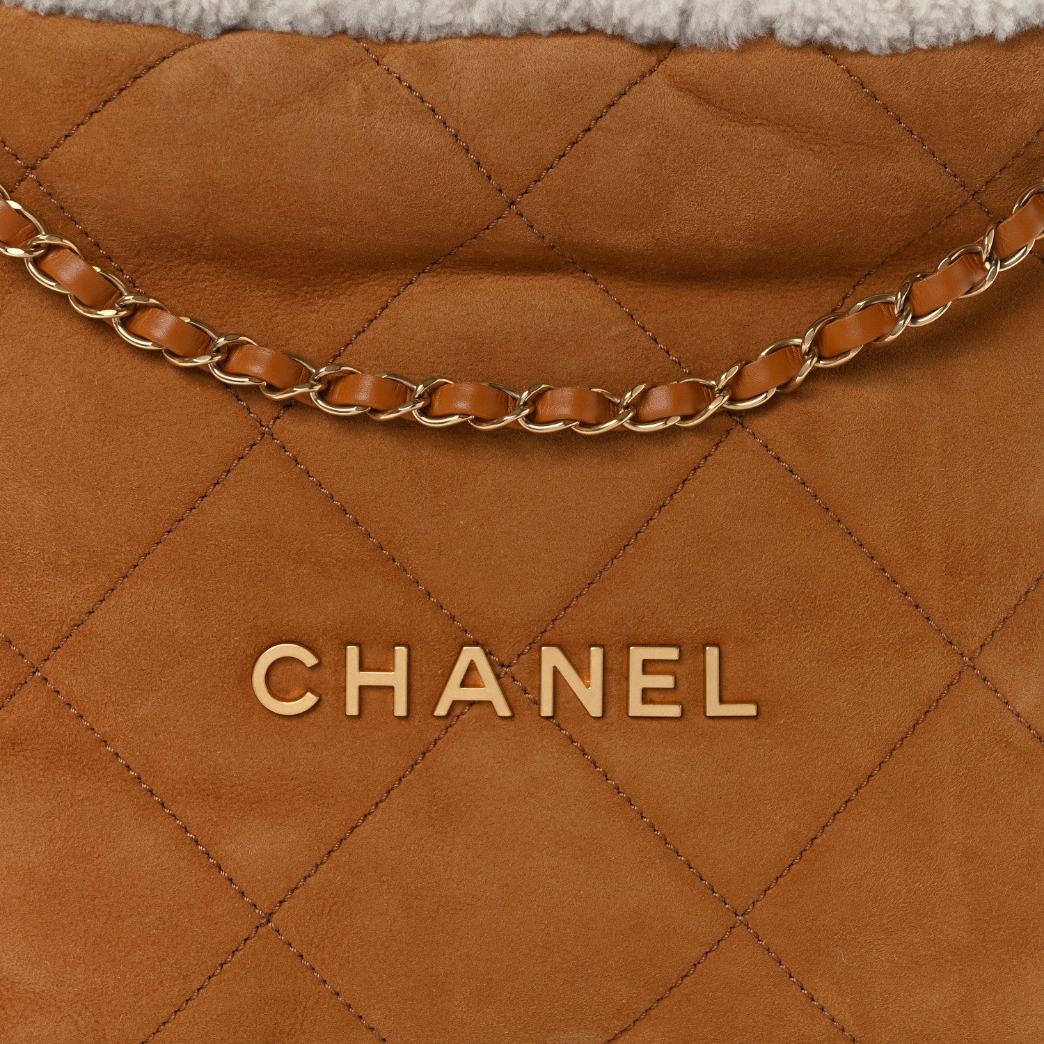 Chanel Suede Shearling Quilted Small Chanel 22 Brown White 7 of 14