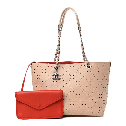 Chanel Perforated Grained Calfskin Small Shopping Tote Light Coral 1 of 8