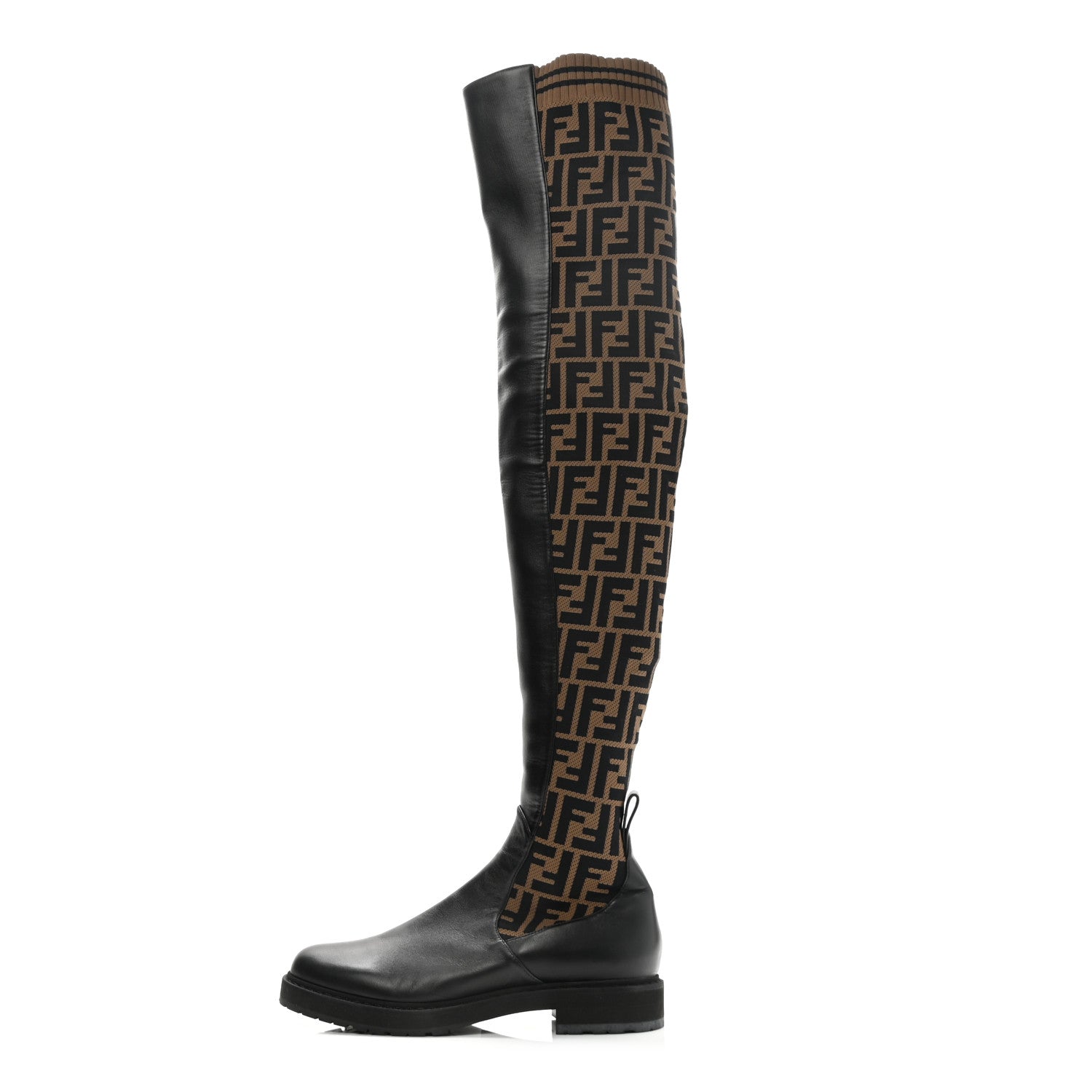 Fendi Nappa Microfiber Fabric FF Rockoko Thigh High Boots 40 Black Tobacco 1 of 7