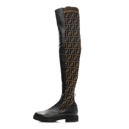 Fendi Nappa Microfiber Fabric FF Rockoko Thigh High Boots 40 Black Tobacco 1 of 7