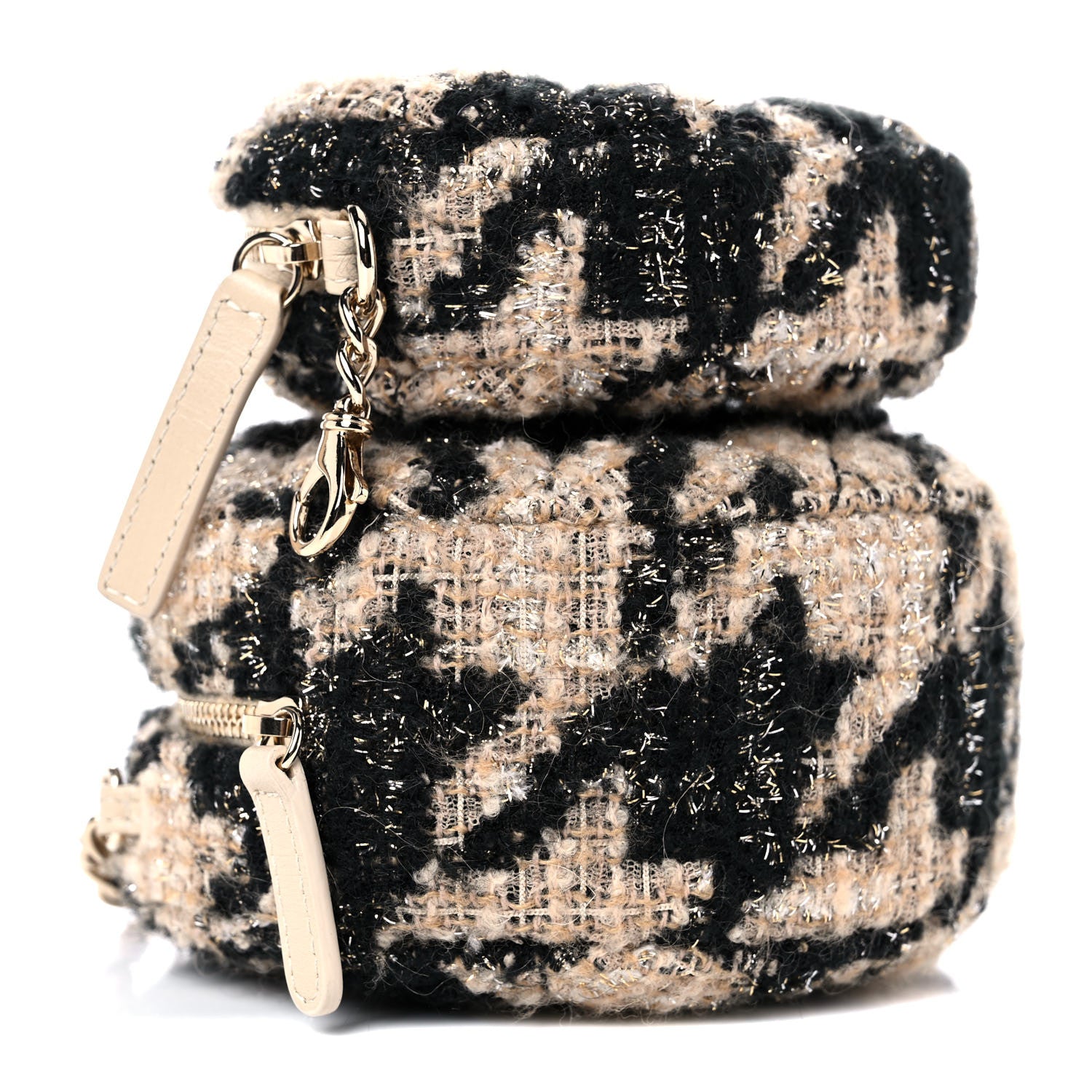 Chanel Tweed Shearling Round Clutch With Chain and Coin Purse Beige Black 8 of 10