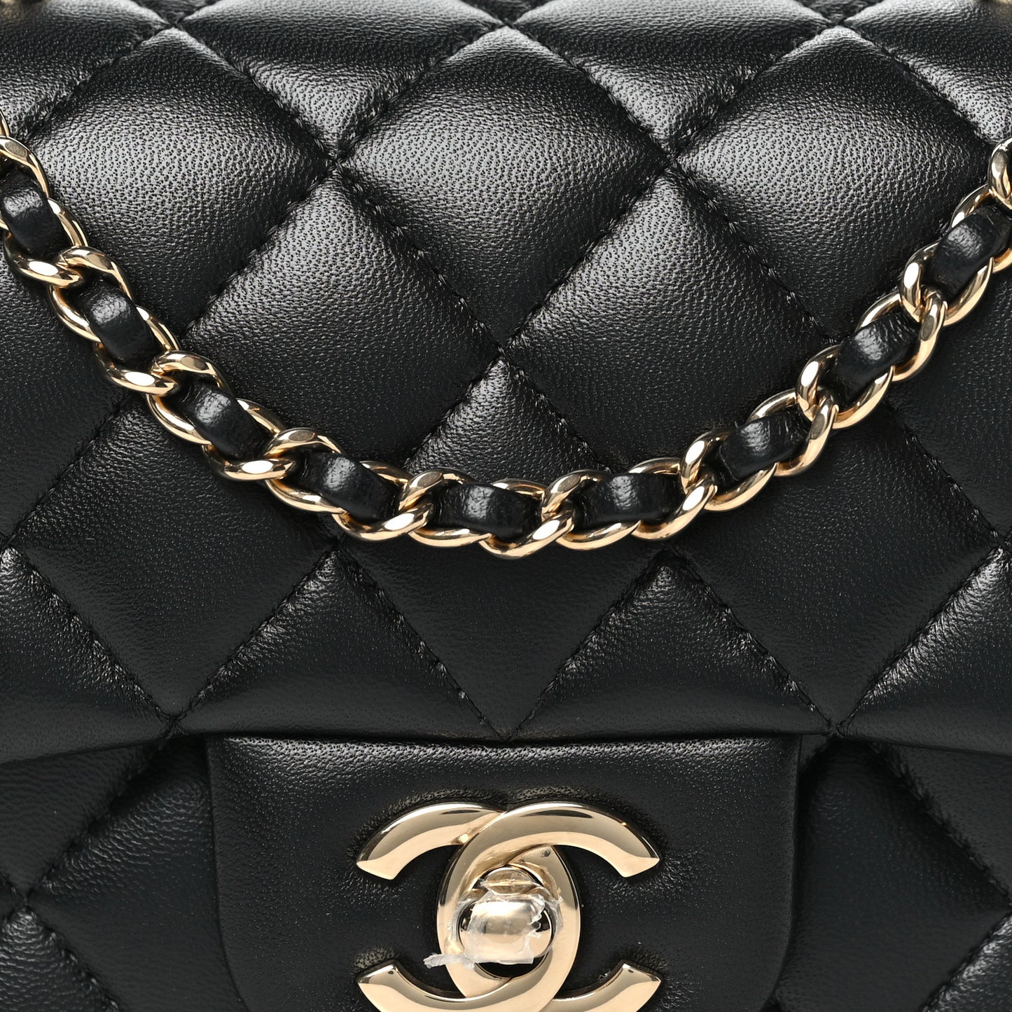 Lambskin Quilted Mini Top Handle Rectangular Flap Black