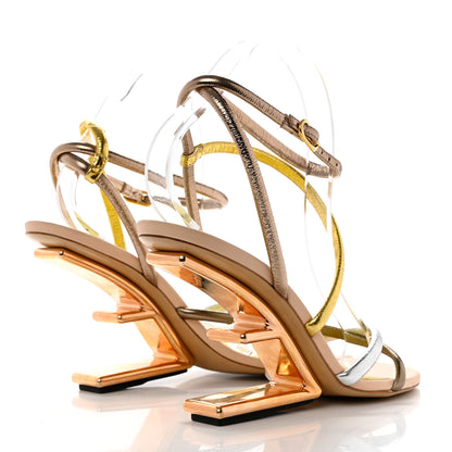 Fendi Metallic Nappa Fendi First 95mm Strappy Sandals 40 Argento Stagno Oro Champagne 4 of 7